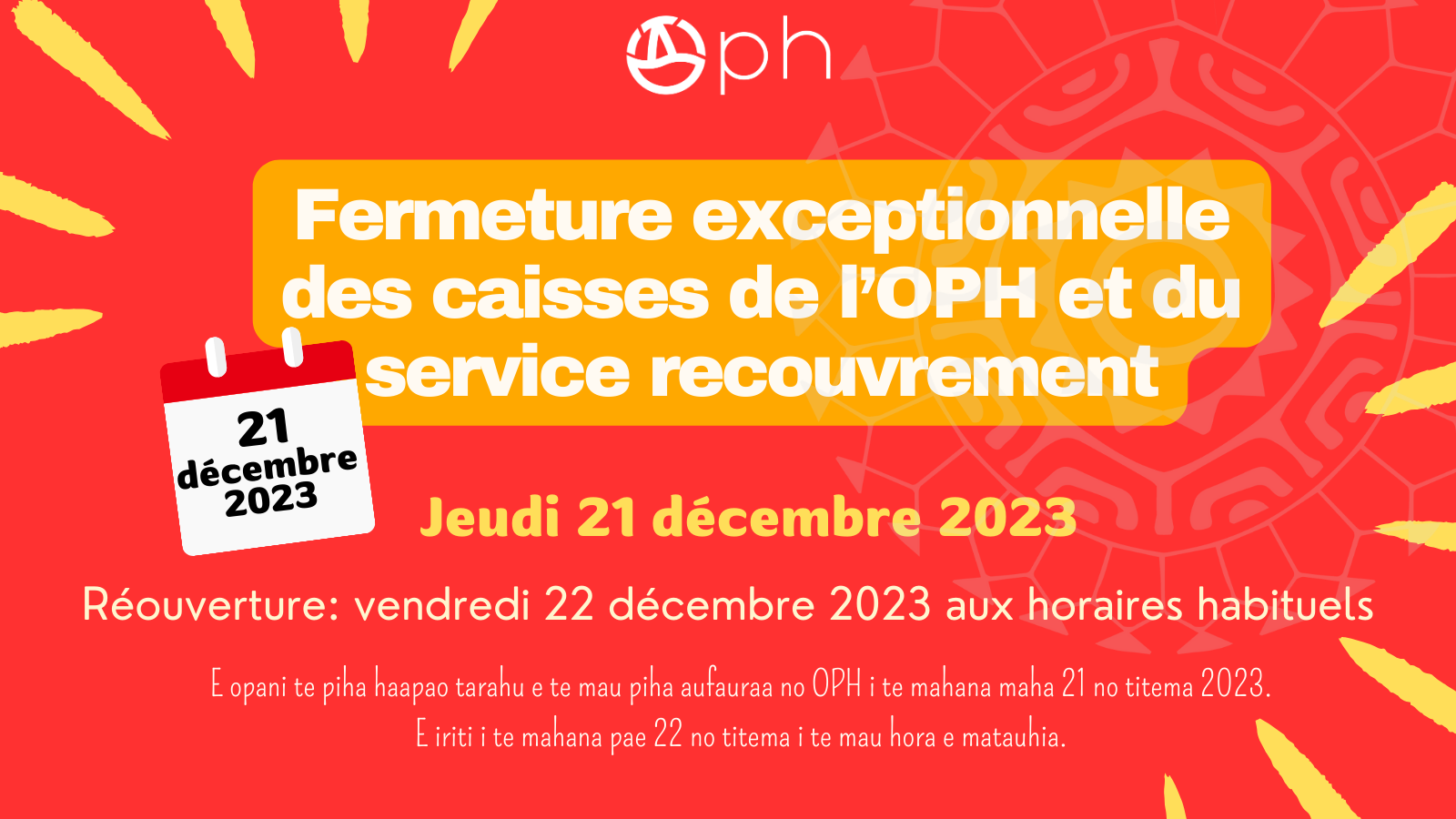 Fermeture exceptionnelle des caisses et du service recouvrement